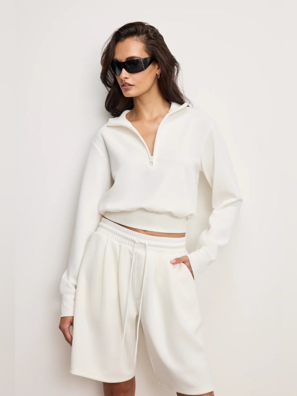 Good American Air Soft Half Zip Sweatshirt in Cloud White001